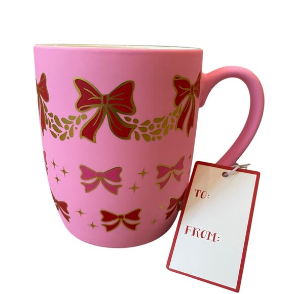Peppermint & Pine Pink Bow Garland Soft Touch Coffee Cocoa Mug Holiday NEW - Picture 9 of 10